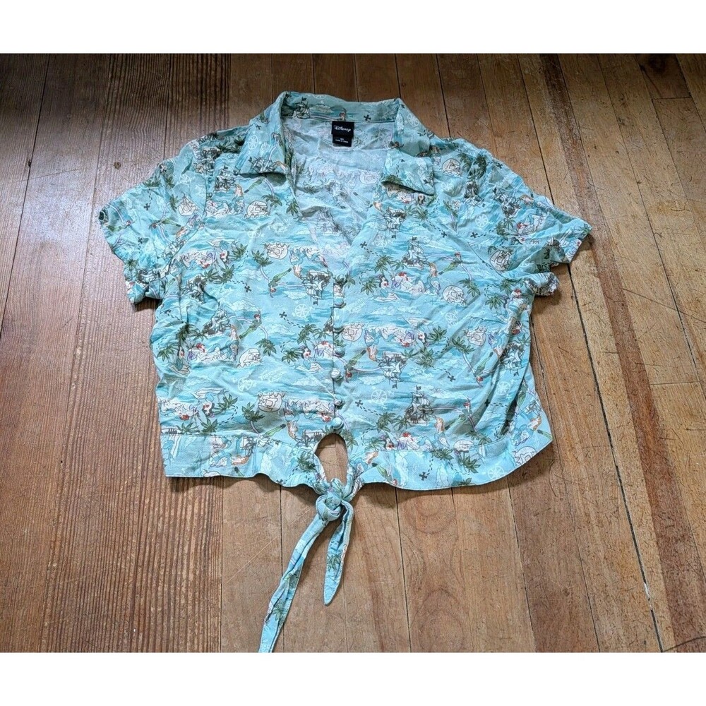 Disney Her Universe Peter Pan Mermaid Lagoon Crop top XL Rayon Tie Front Shirt